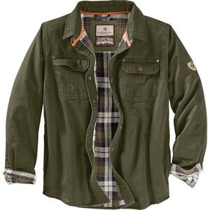 Mens Dark Army Whitetails Flannel Lined Shirt Jacket Waxed Cotton Water Resis